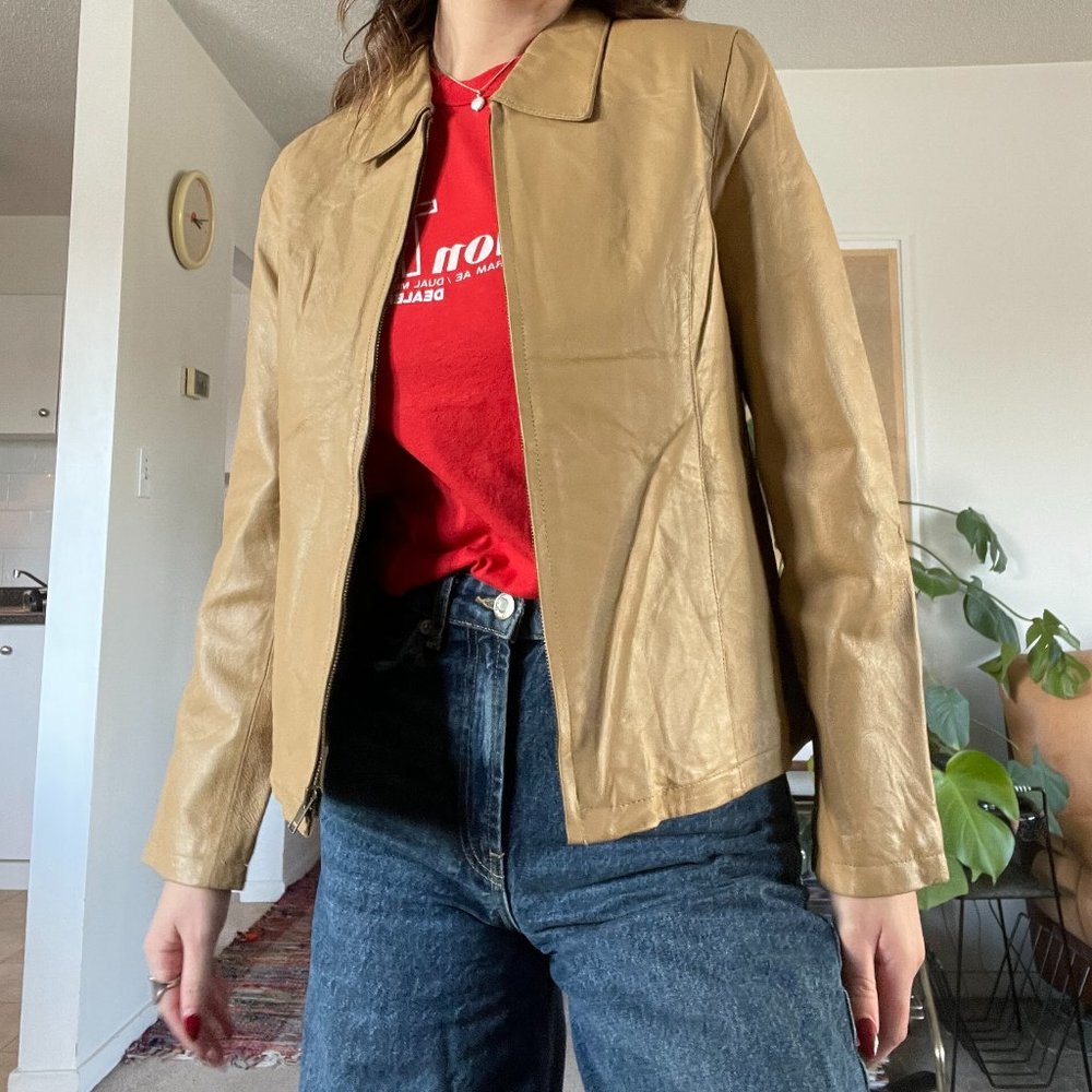 Vintage Genuine Light Brown Leather Ladies Jacket SIZE S/M
